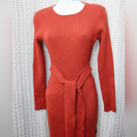 Chic Long Sleeve Knit Dress in Rust - Picture 4 of 12